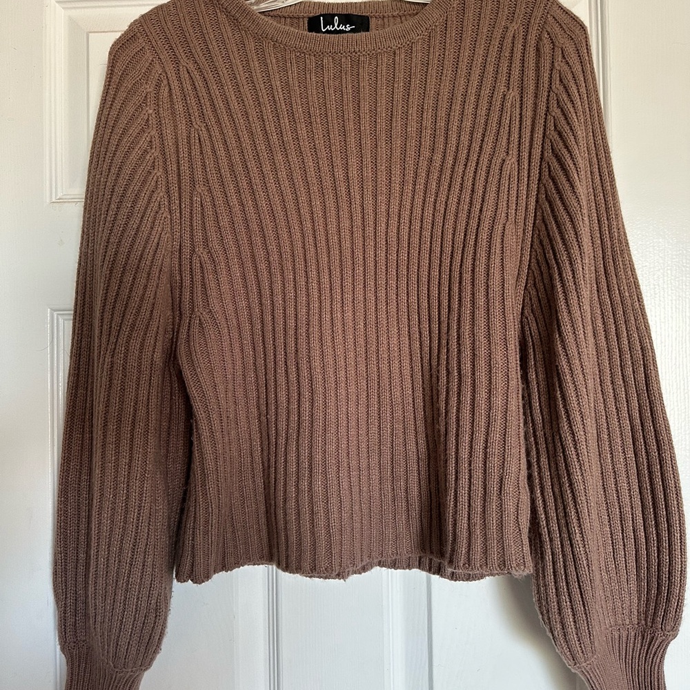 Lulu's Mauve Crew Neck Sweater with Ribbed Knit Size S